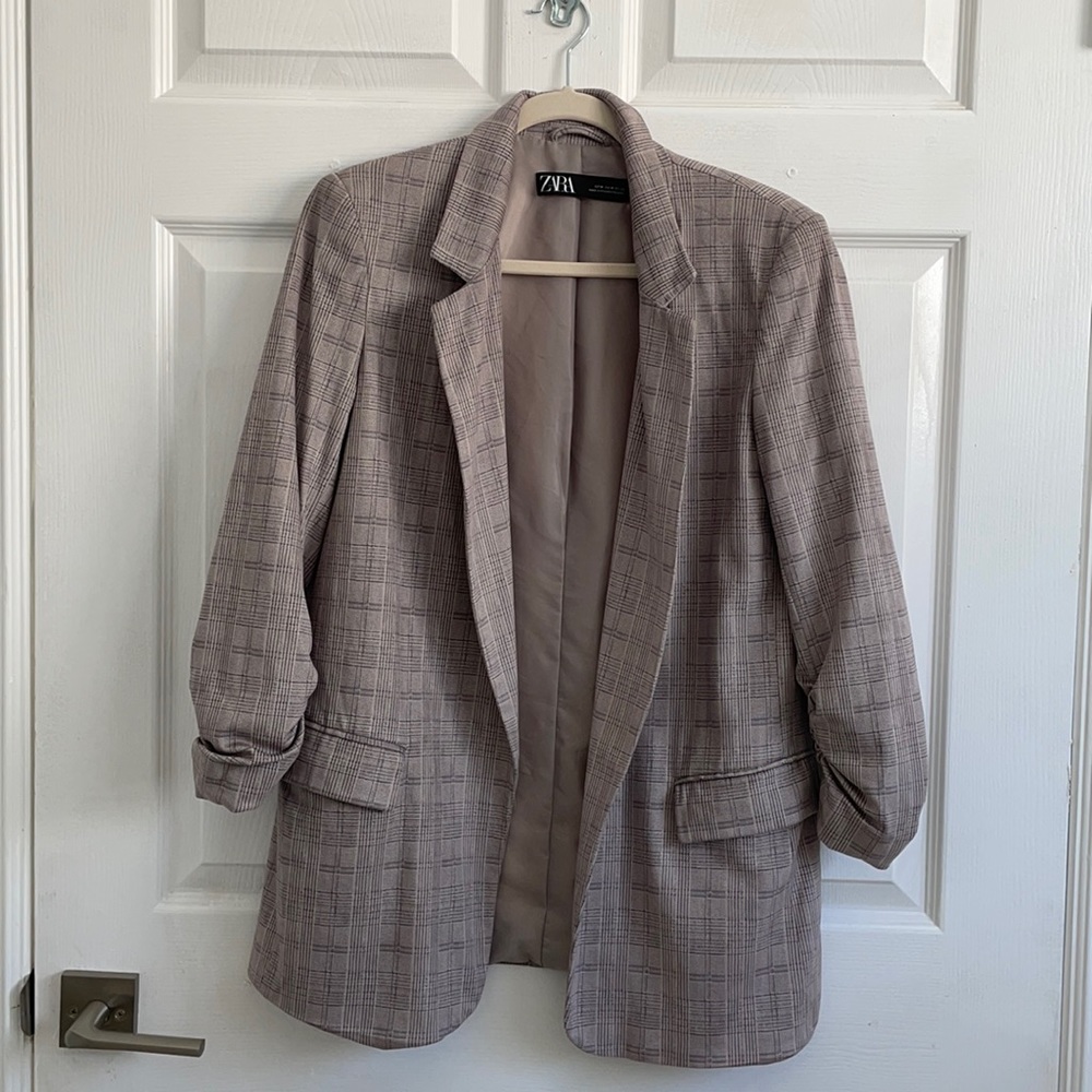 Zara Plaid Suede Blazer